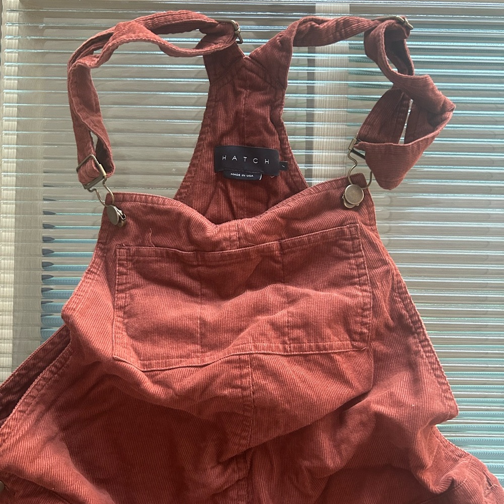 Hatch Maternity Rust Corduroy Overalls